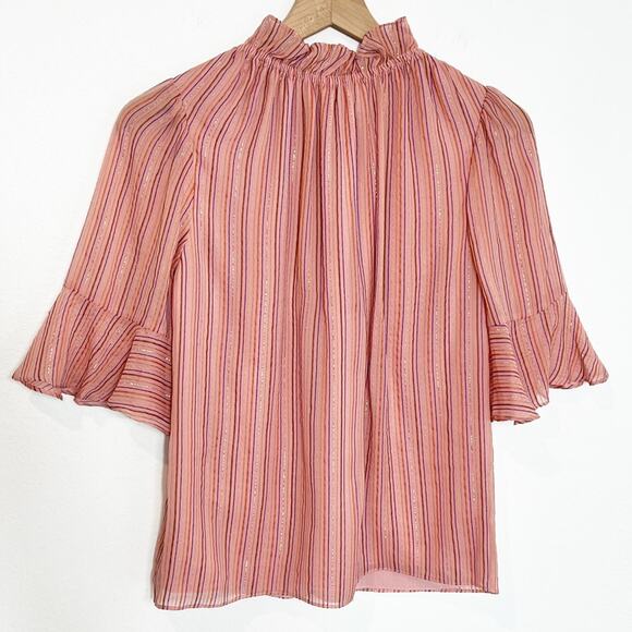 REBECCA TAYLOR MTLI LUREX STRIPE TOP BLOUSE SIZE MEDIUM BRAND NEW MSRP$275 - Picture 2 of 11
